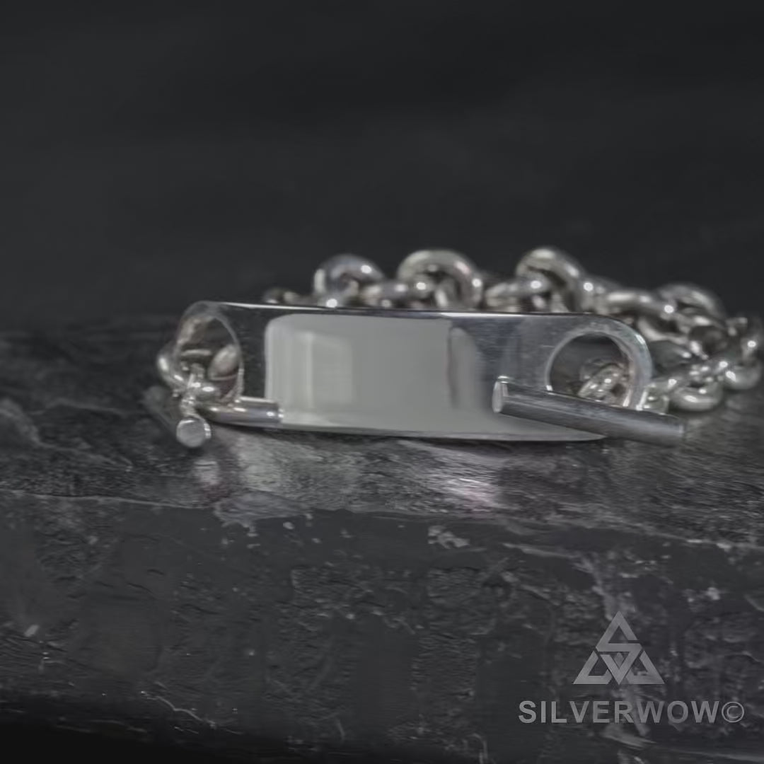 925 silver ID bracelet with unique toggle clasp – handcrafted men's design