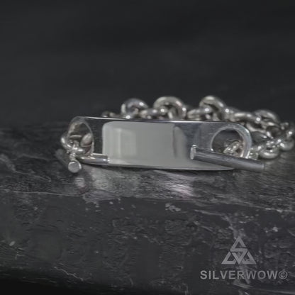 925 silver ID bracelet with unique toggle clasp – handcrafted men's design