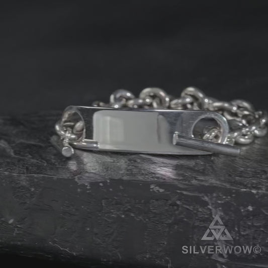 925 silver ID bracelet with unique toggle clasp – handcrafted men's design