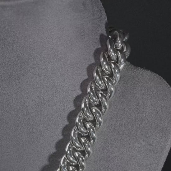 15mm silver Albert chain necklace in solid 925 sterling silver with a fully rounded link design
