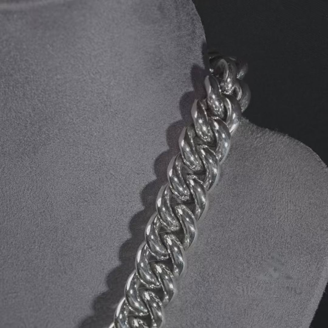 15mm silver Albert chain necklace in solid 925 sterling silver with a fully rounded link design
