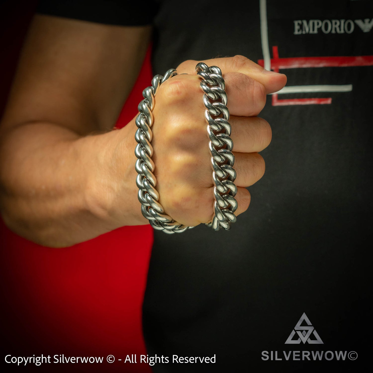 Heavy 15mm Albert chain necklace — link detail in 925 sterling silver for men