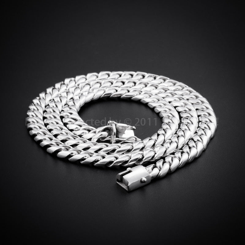 Miami Cuban Link Silver Chain Necklace 12mm Wide