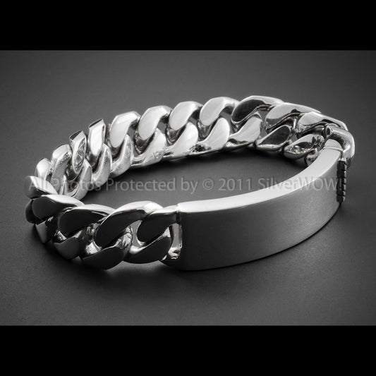 15mm silver ID bracelet men heavy identity curb