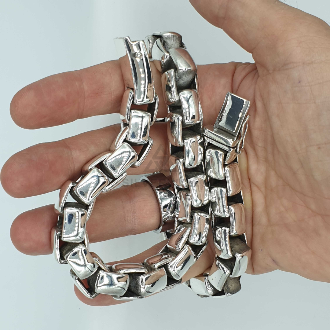 solid silver box link chain in 925 sterling silver - 15mm wide necklace