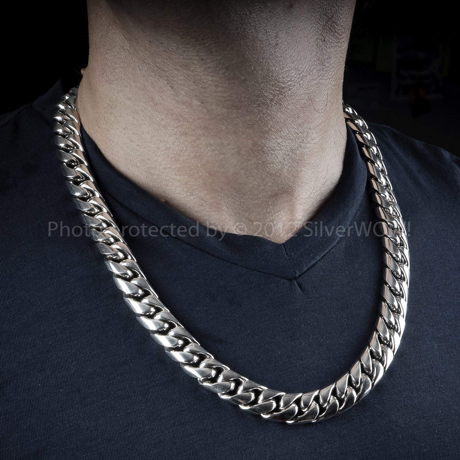15mm Cuban chain necklace worn on  chest for relaxed hanging style