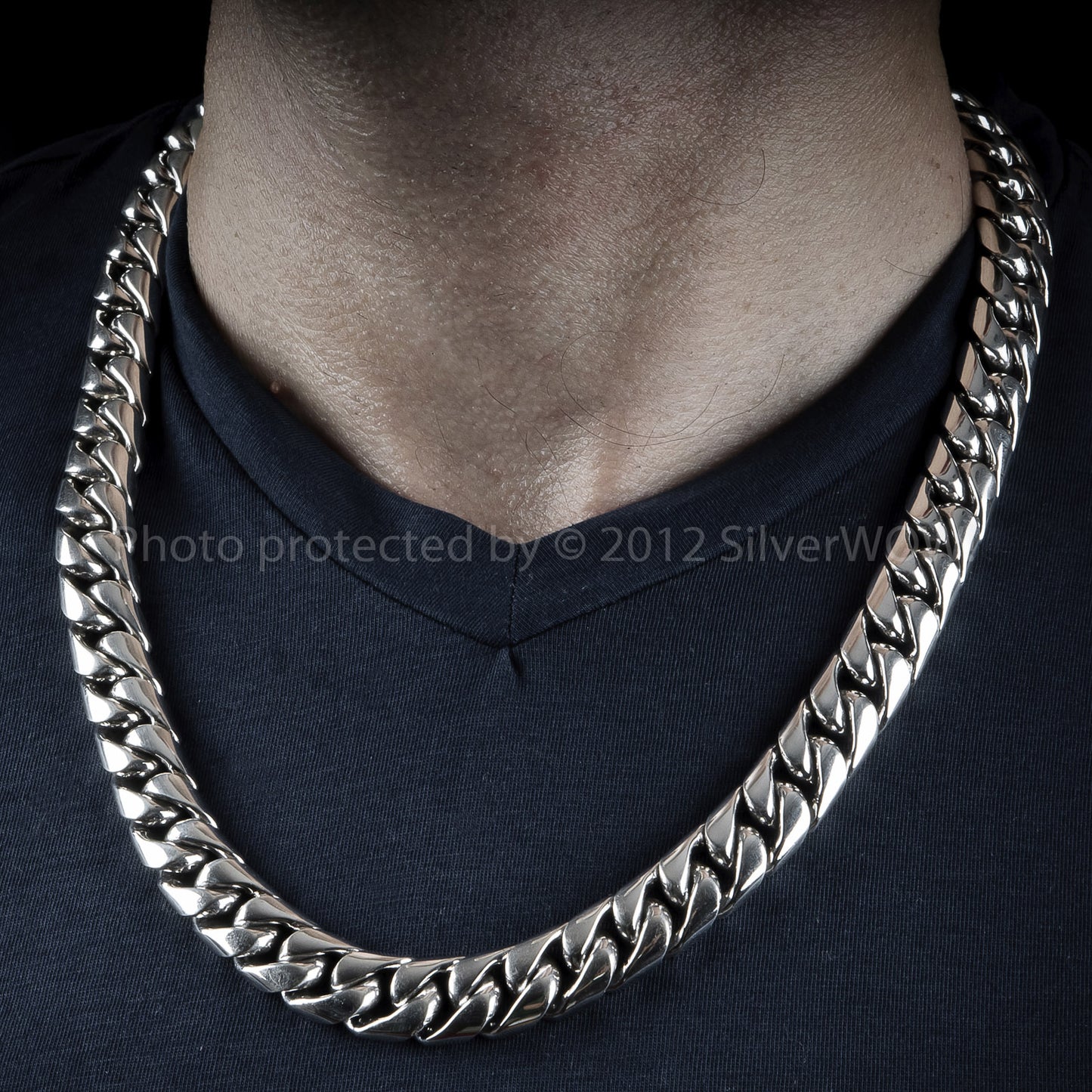 Mens Cuban Chain Link Necklace, 15mm wide, Sterling Silver