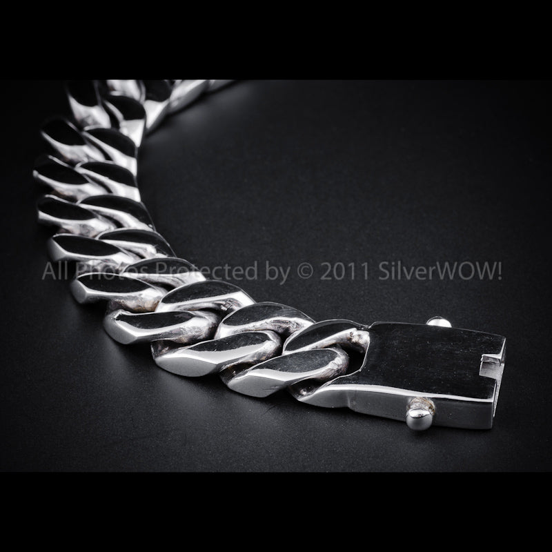 15mm Heavy Curb Silver Bracelet