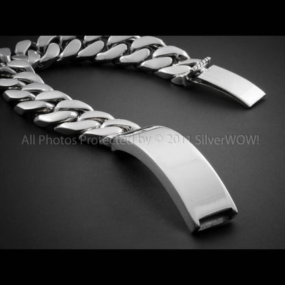 15mm silver ID bracelet curb link identity for men
