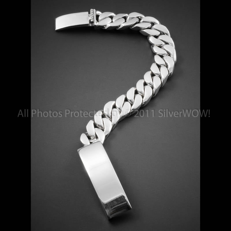 15mm silver ID bracelet men identity curb side view