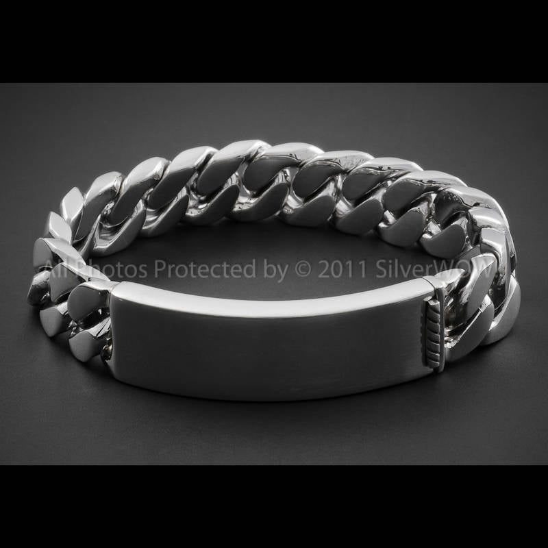 15mm silver ID bracelet men identity curb wrist shot