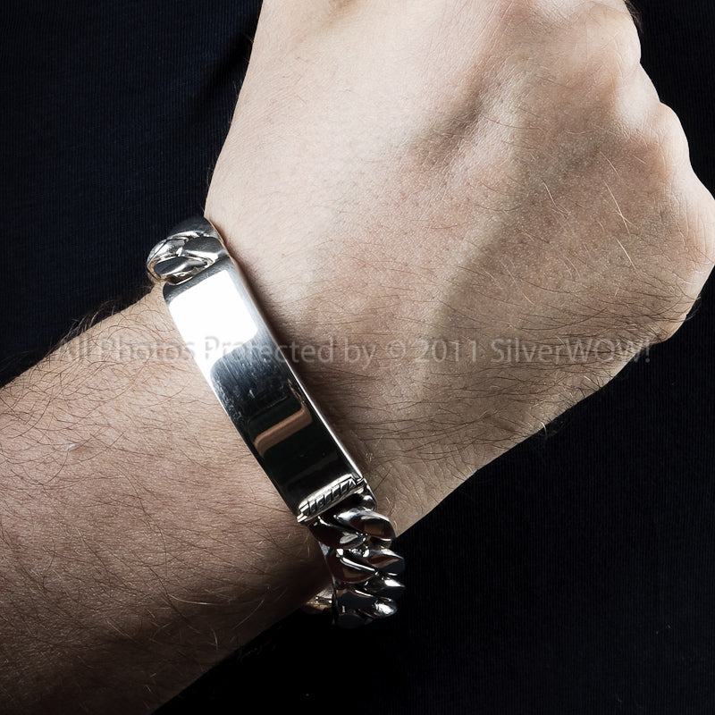 15mm silver ID bracelet mens curb front view