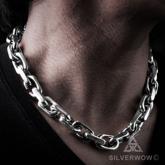 Biker Chain Link Necklace 15mm side neck