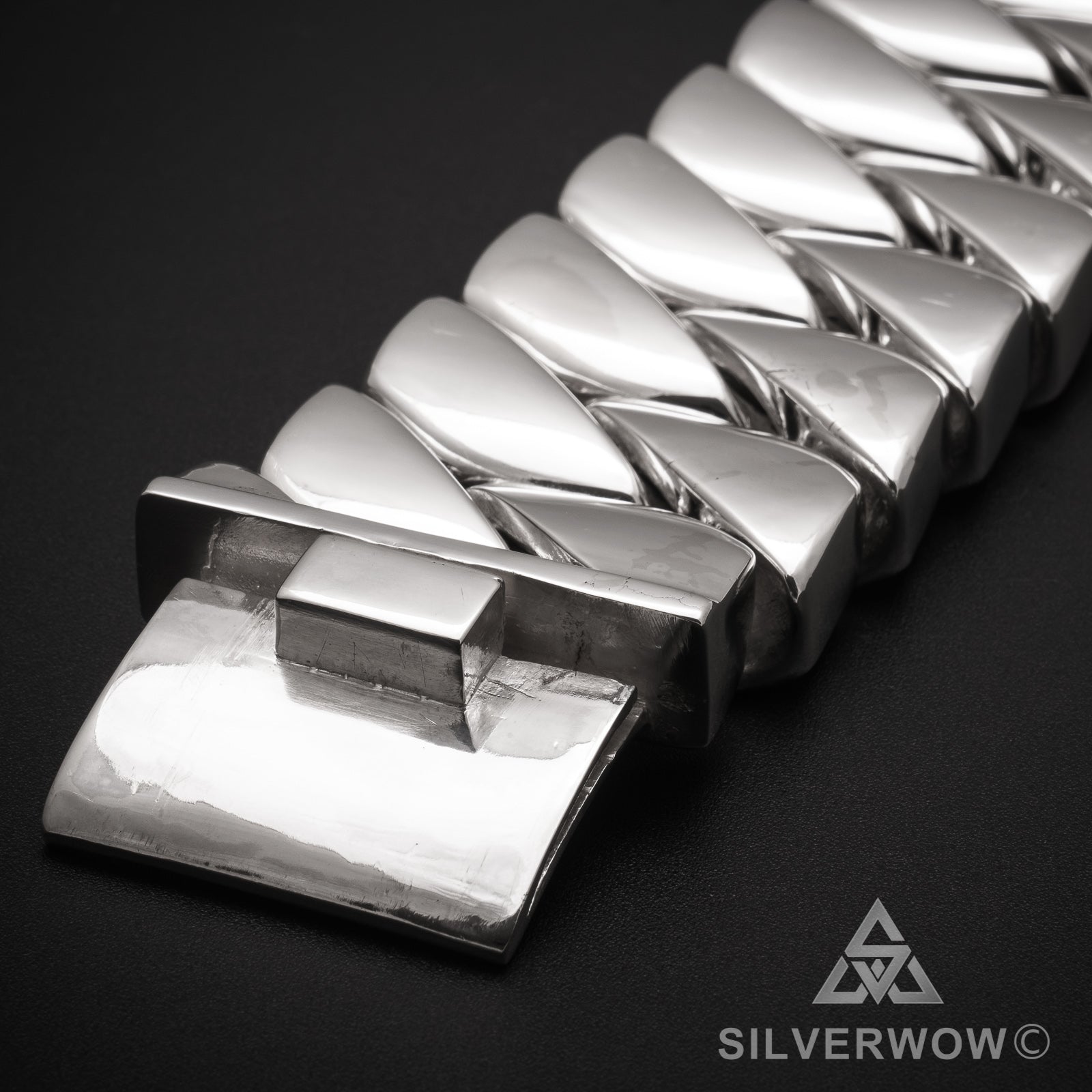 1KG Mens 45mm, Curb Bracelet - The Worlds Heaviest Silver Bracelet