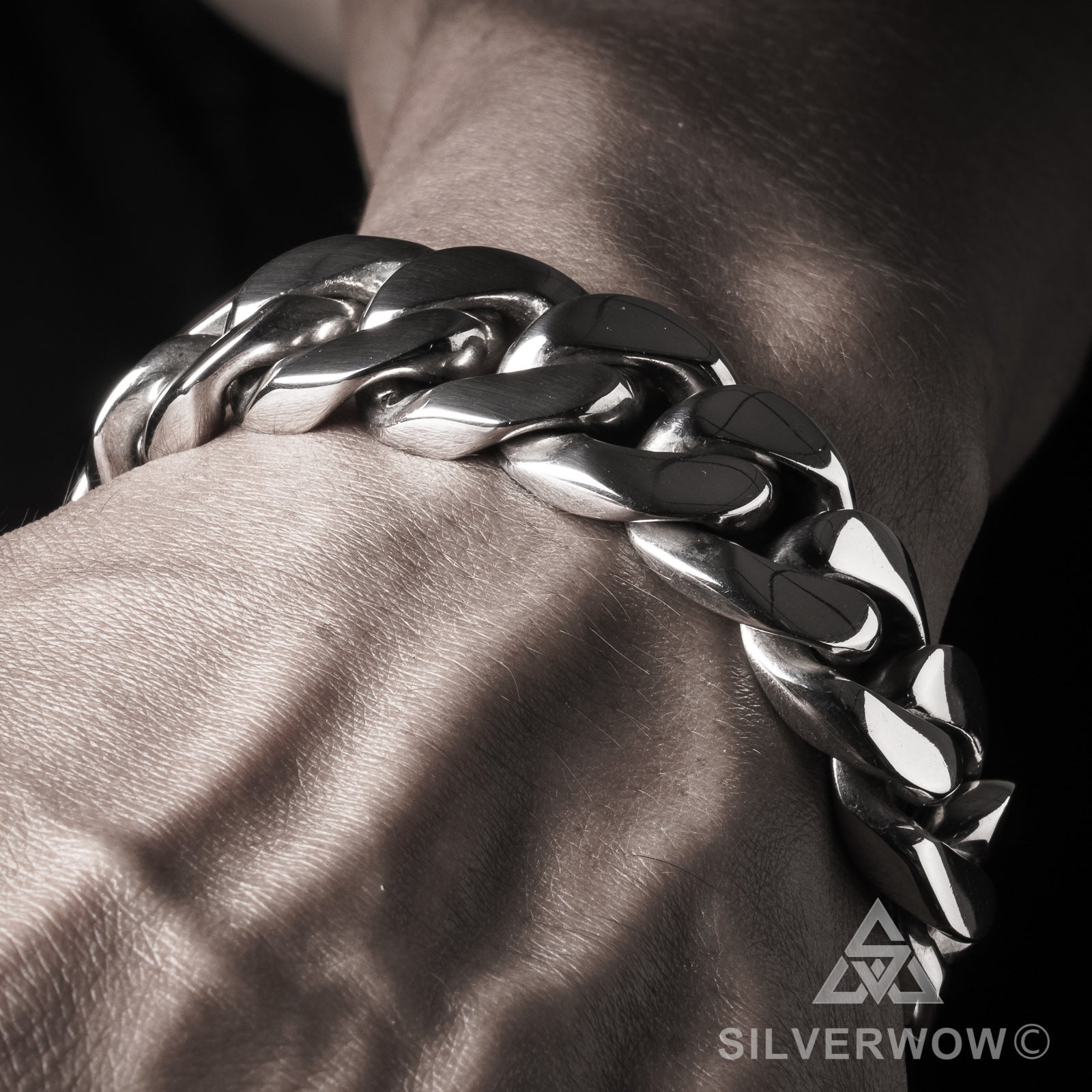 20mm Heavy Curb Silver Bracelet – SilverWow™