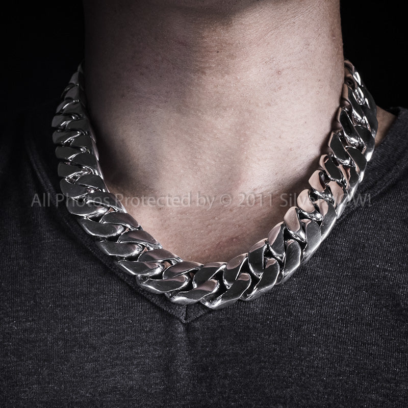 mens chunky silver chain choker necklace