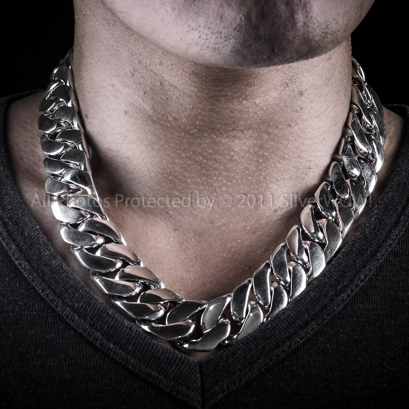 Solid 925 Sterling Silver Mens Heavy Square Iron Chain Clasp Necklace