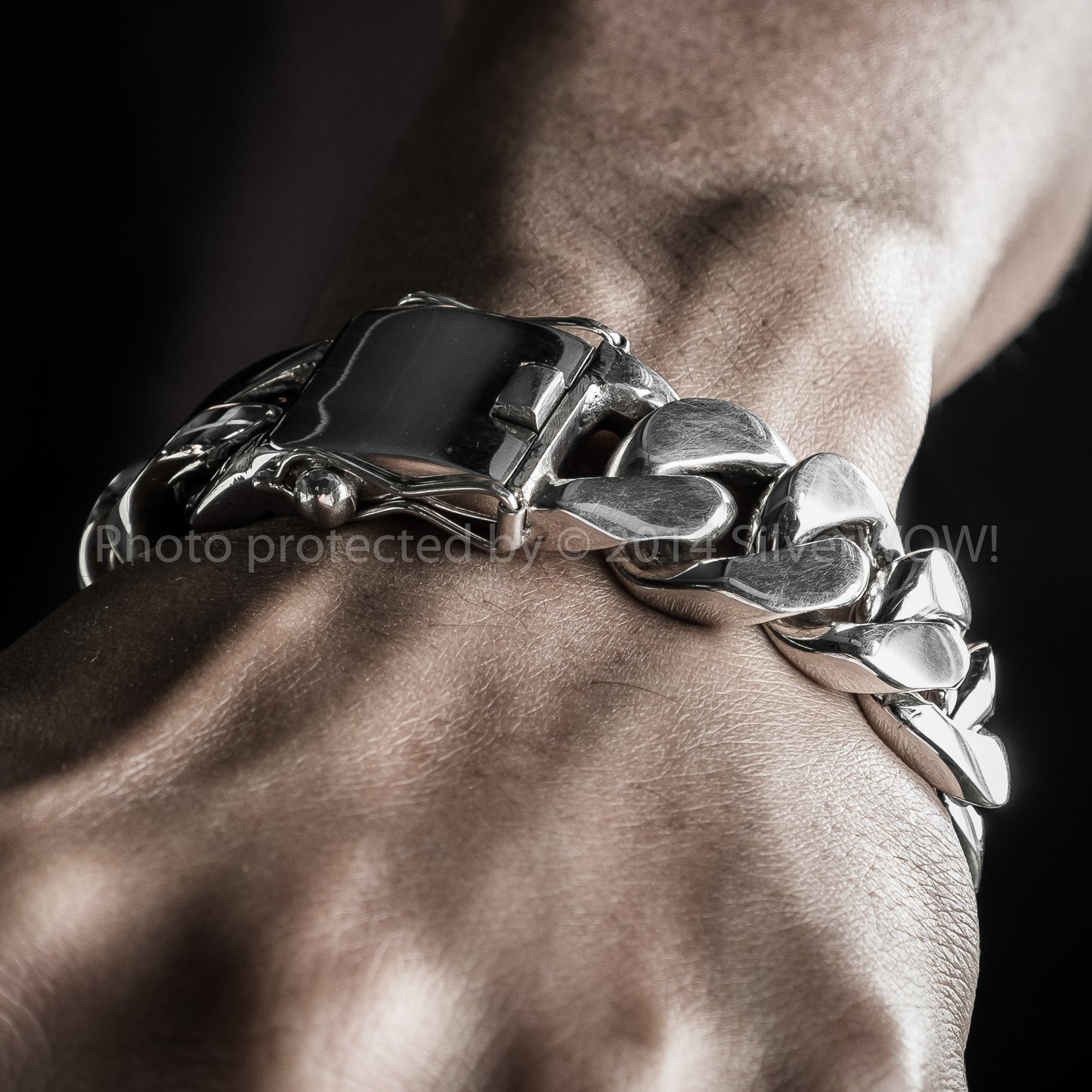20mm Heavy Curb Silver Mens Bracelet wrist
