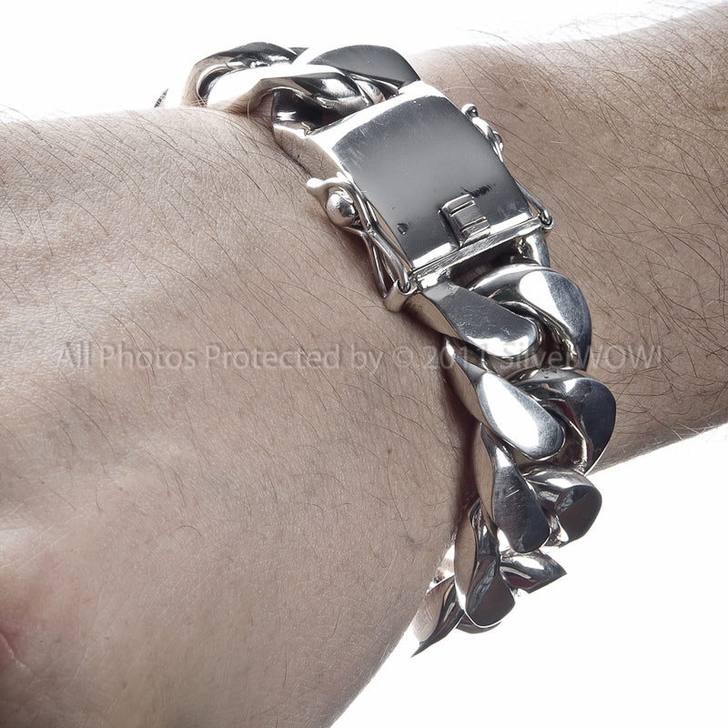 25mm Mens Silver Curb Bracelet