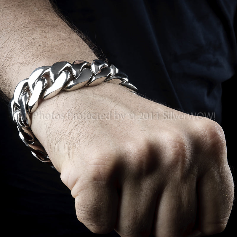 25mm Mens Silver Curb Bracelet