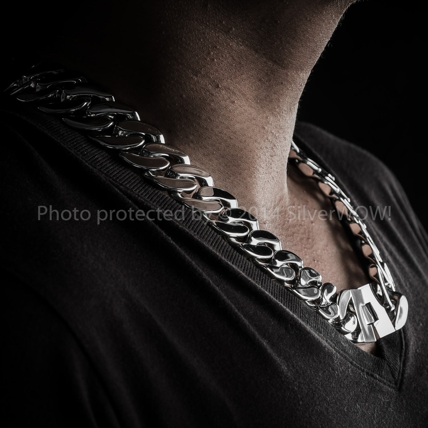 Heavy 25mm stainless steel necklace — on neck in 925 sterling silver for men