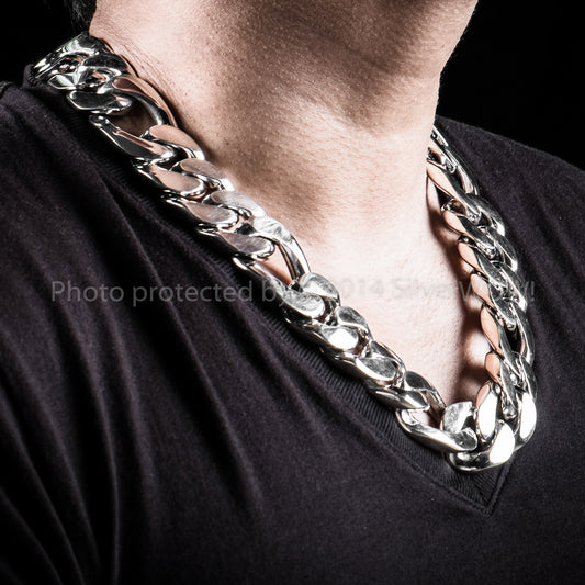Silver Figaro Chain Necklace 25mm Wide
