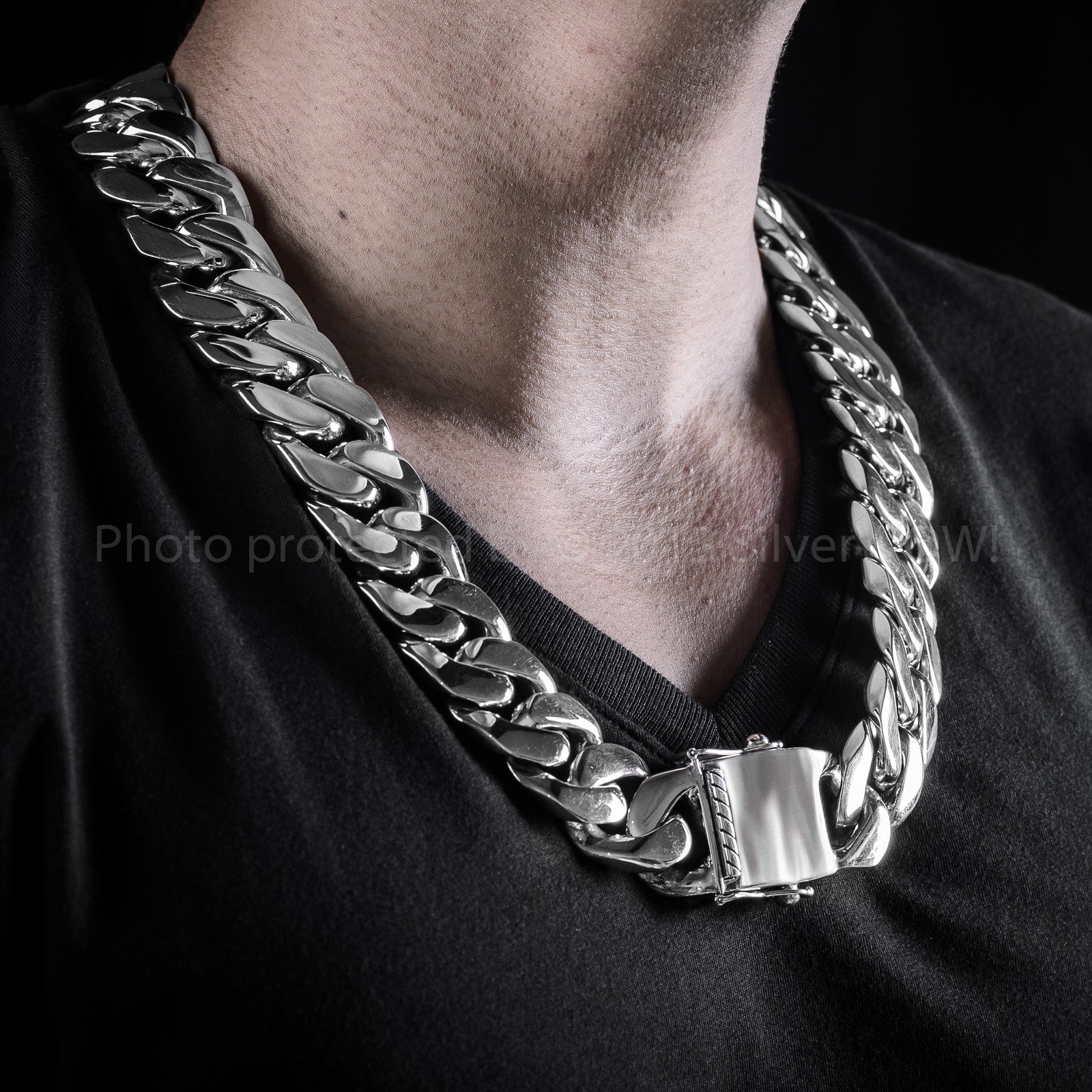 Thick Silver Chain Necklace Curb Link