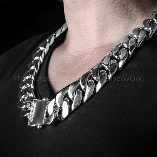 25mm Heavy Curb Mens Silver Necklace Chain