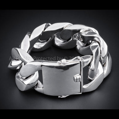 40mm Huge Mens Silver Curb Bracelet