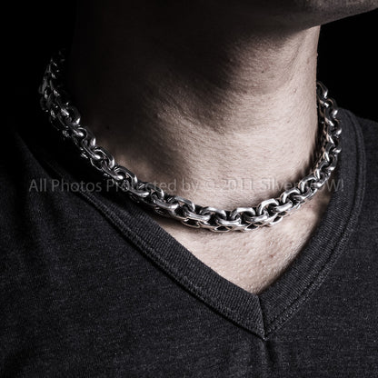 Heavy mens silver choker Necklace, 15mm wide, KBB1, Box Clasp