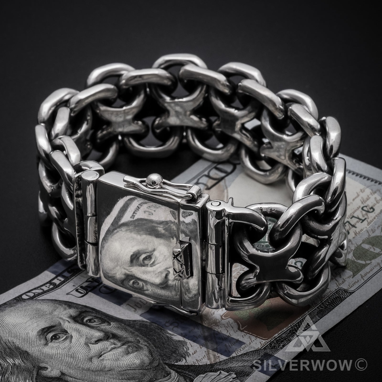 Designer Mens Silver Bracelet 25mm Wide KBB1 | Silverwow.net