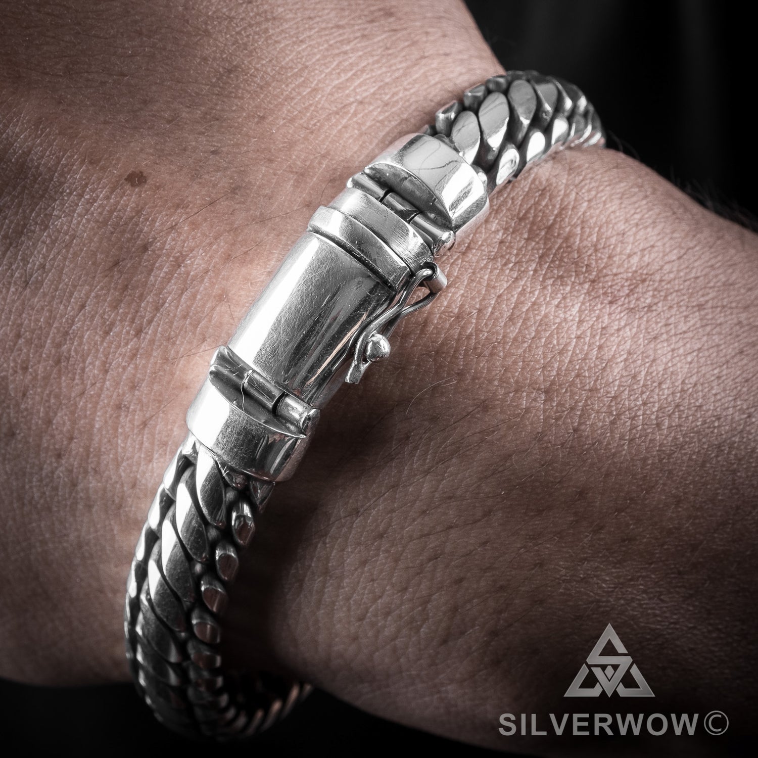 Heavy 10mm woven snake bracelet in 925 sterling silver for men