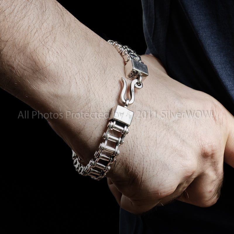 8.5 Mens Biker Bracelet Cuban Curb Chain Link Mens -   Mens sterling  silver bracelets, Mens gold bracelets, Mens bracelet silver