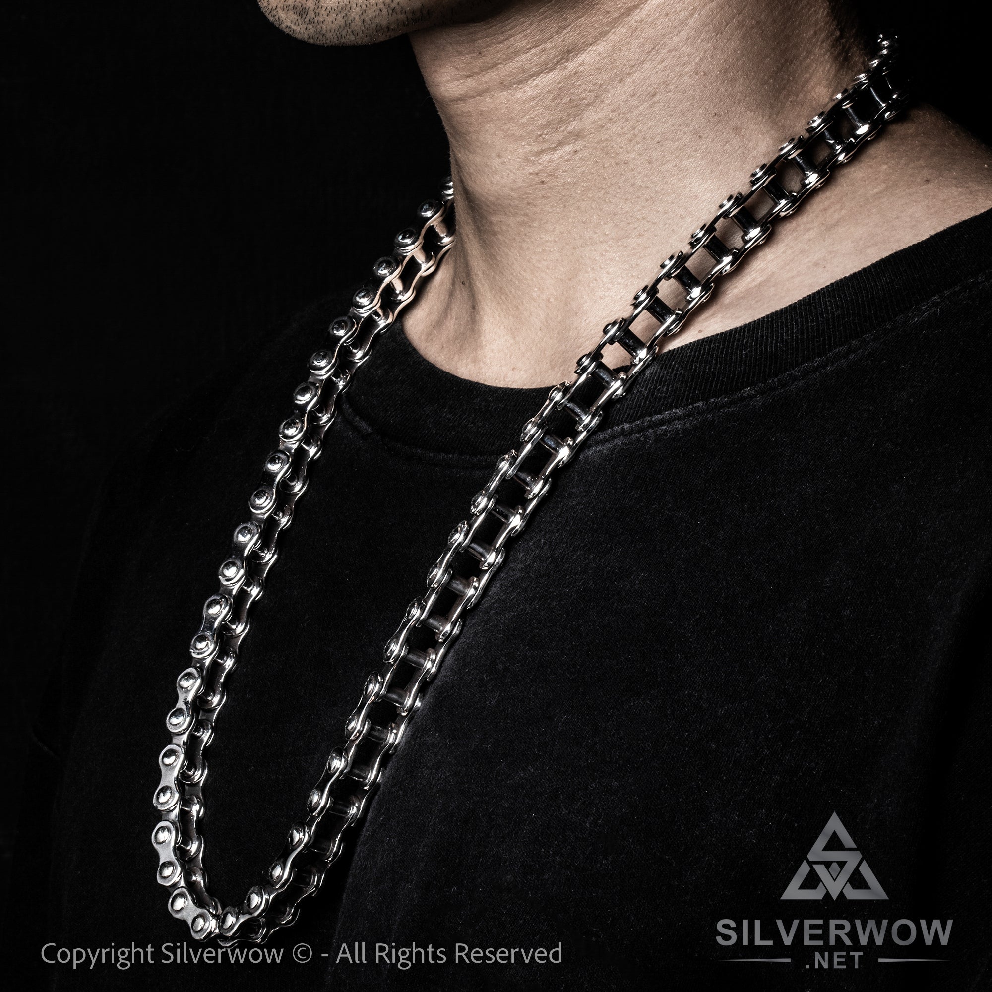 Silver Bike Chain Mens Necklace Silverwow SilverWow