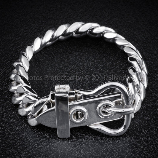 Silver Buckle Mens Bracelet, 15mm,  Fastened