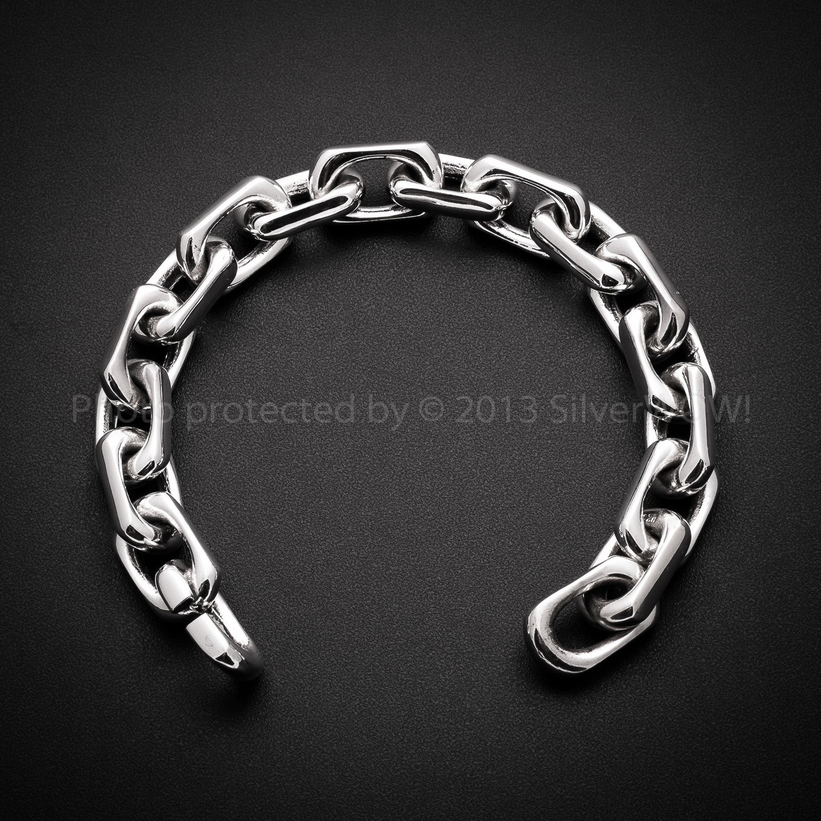 12mm Thick Mens Chain Link Silver Bracelet Top