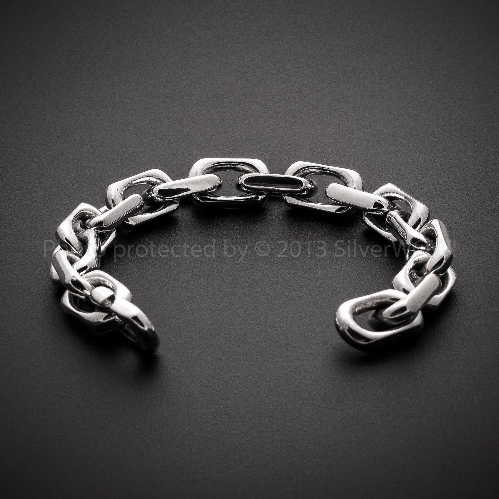12mm Thick Mens Chain Link Silver Bracelet Side