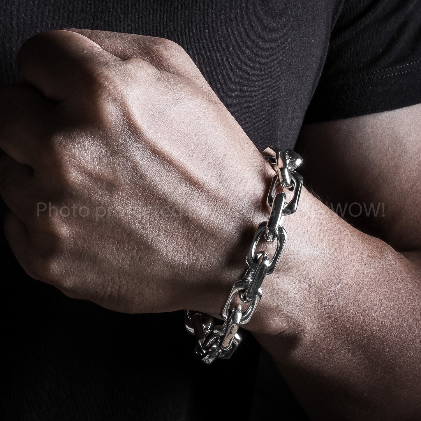 12mm Thick Mens Chain Link Silver Bracelet Wrist
