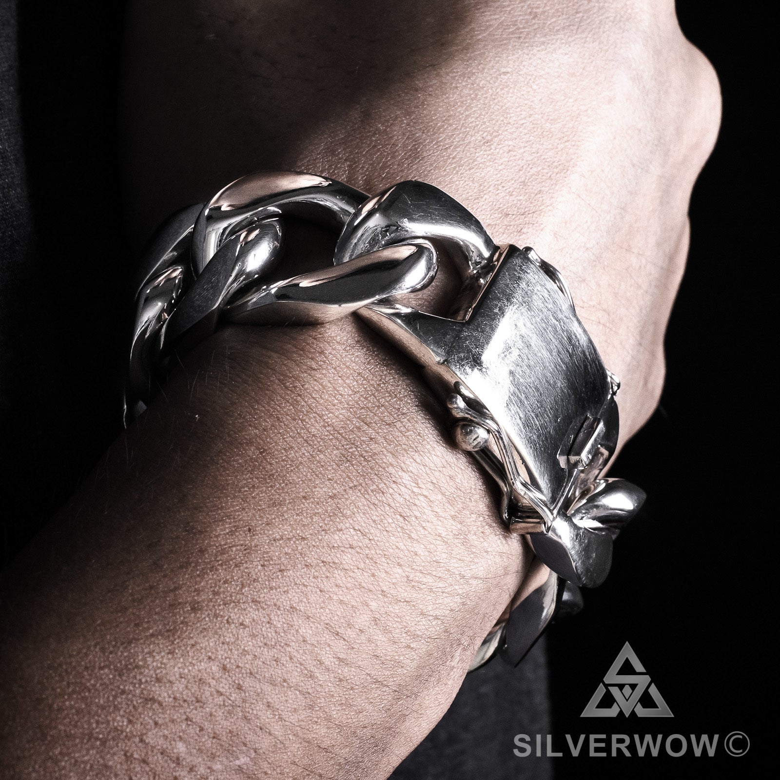 Sterling Silver Heavy Wide Links Bracelet For Men - Silver Palace