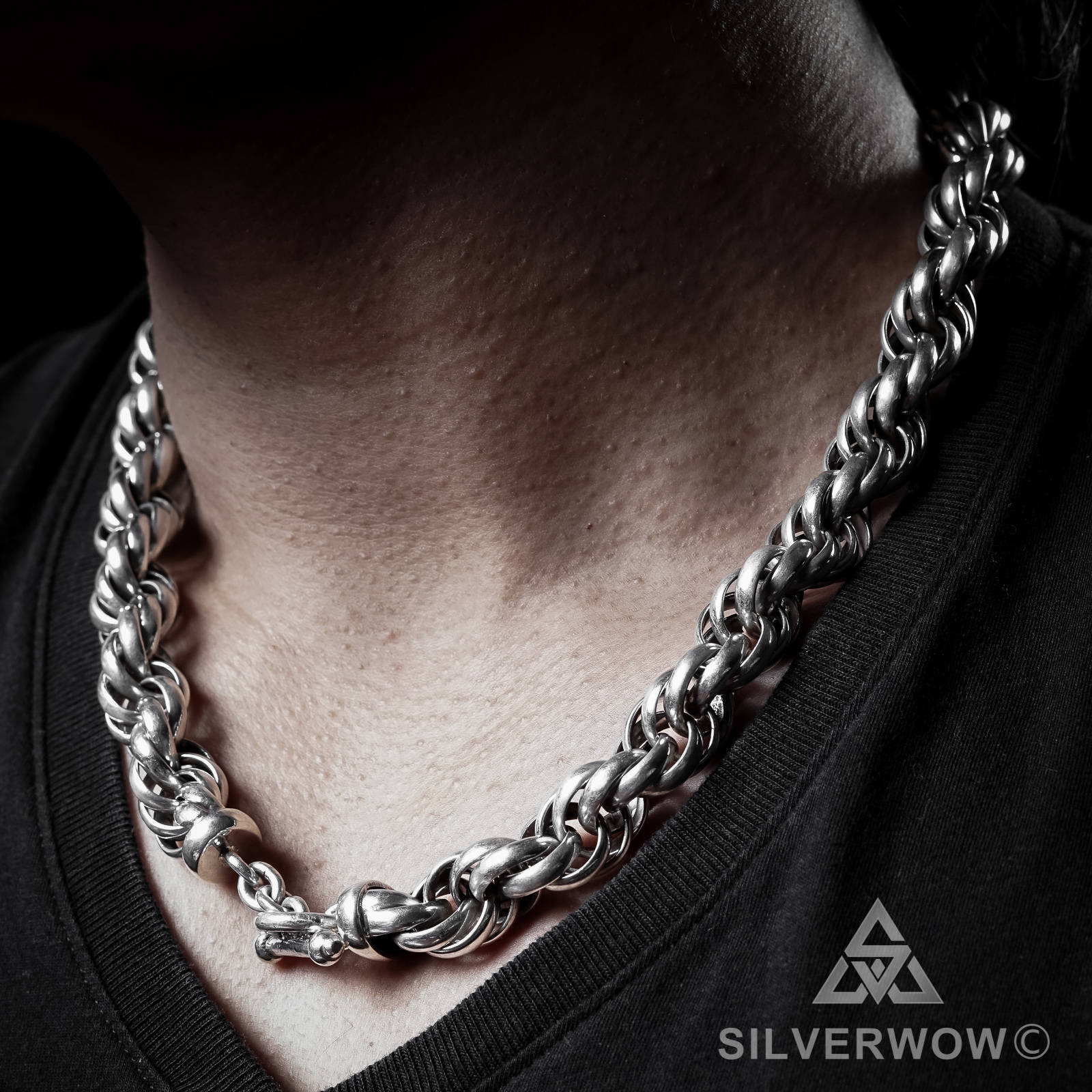 Chunky, Rope Chain Mens Necklace, Sterling silver