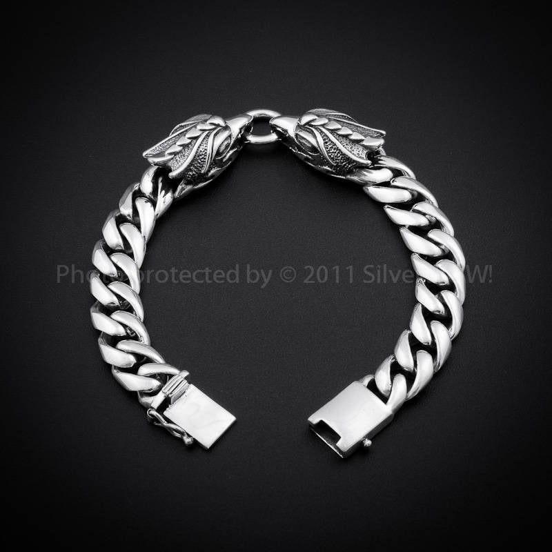 Eagle Head Mens Silver Bracelet