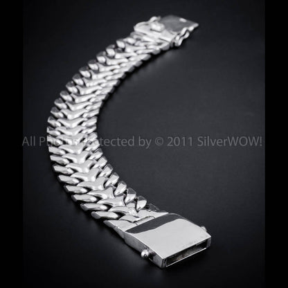Herringbone Unique Mens Silver Bracelet - 20mm Version. Solid Sterling Silver