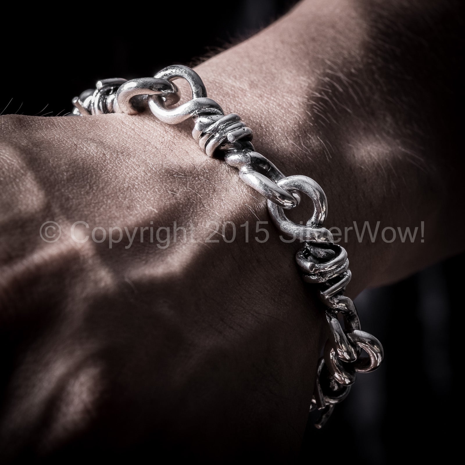 Barbed Wire Bracelet Sterling Silver hook clasp