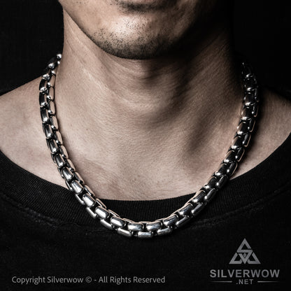12mm box chain necklace for men in solid 925 silver – chunky handcrafted design