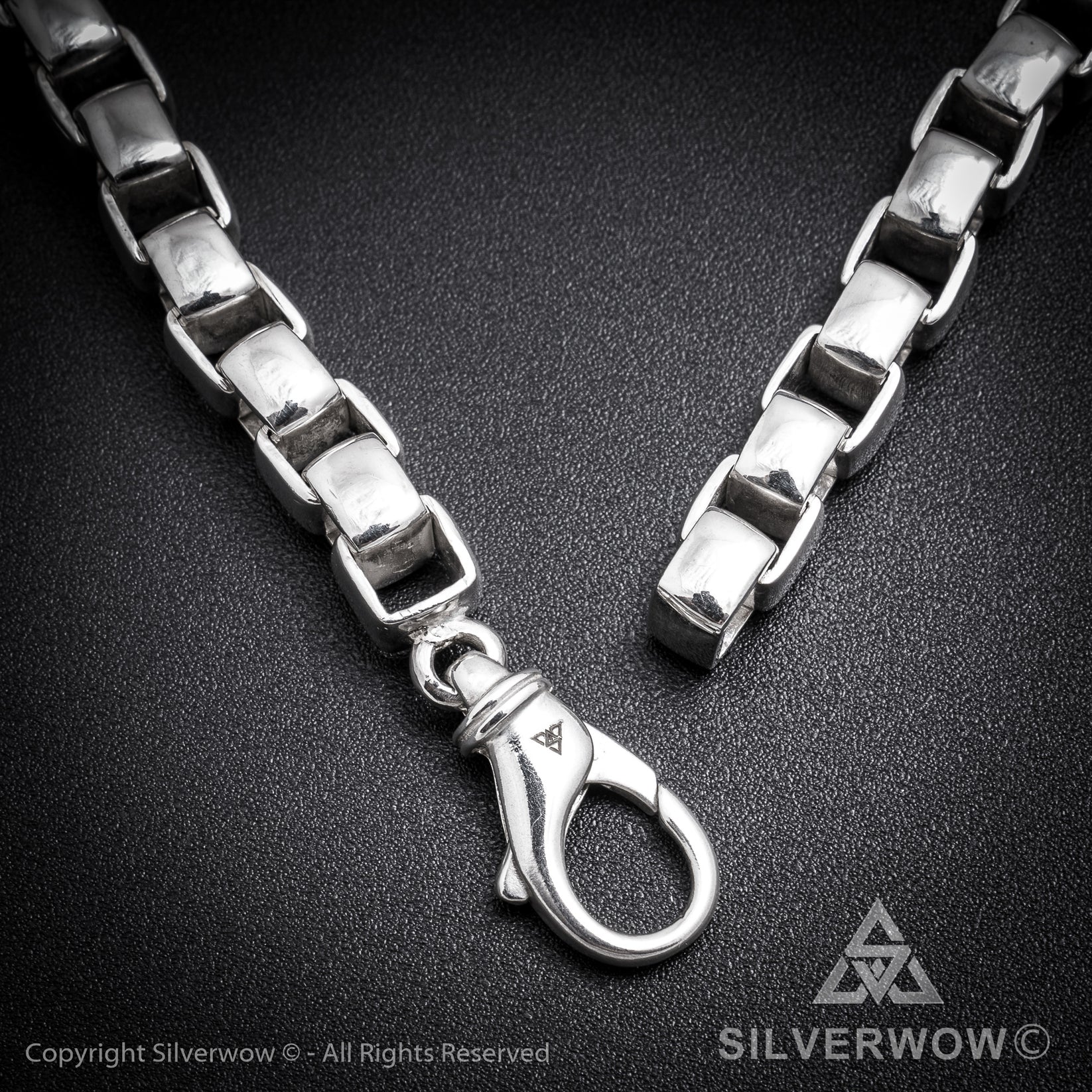 55cm Sterling Silver Wide Box Chain Men's Necklace (Silver) main image 1