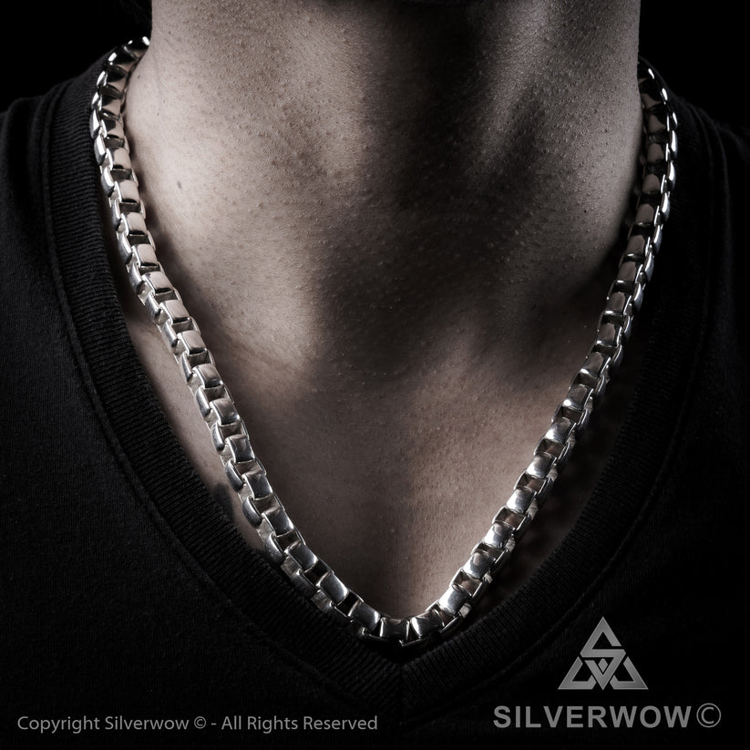 10mm Box Chain Link Mens Silver Necklace | Silverwow.net – SilverWow™