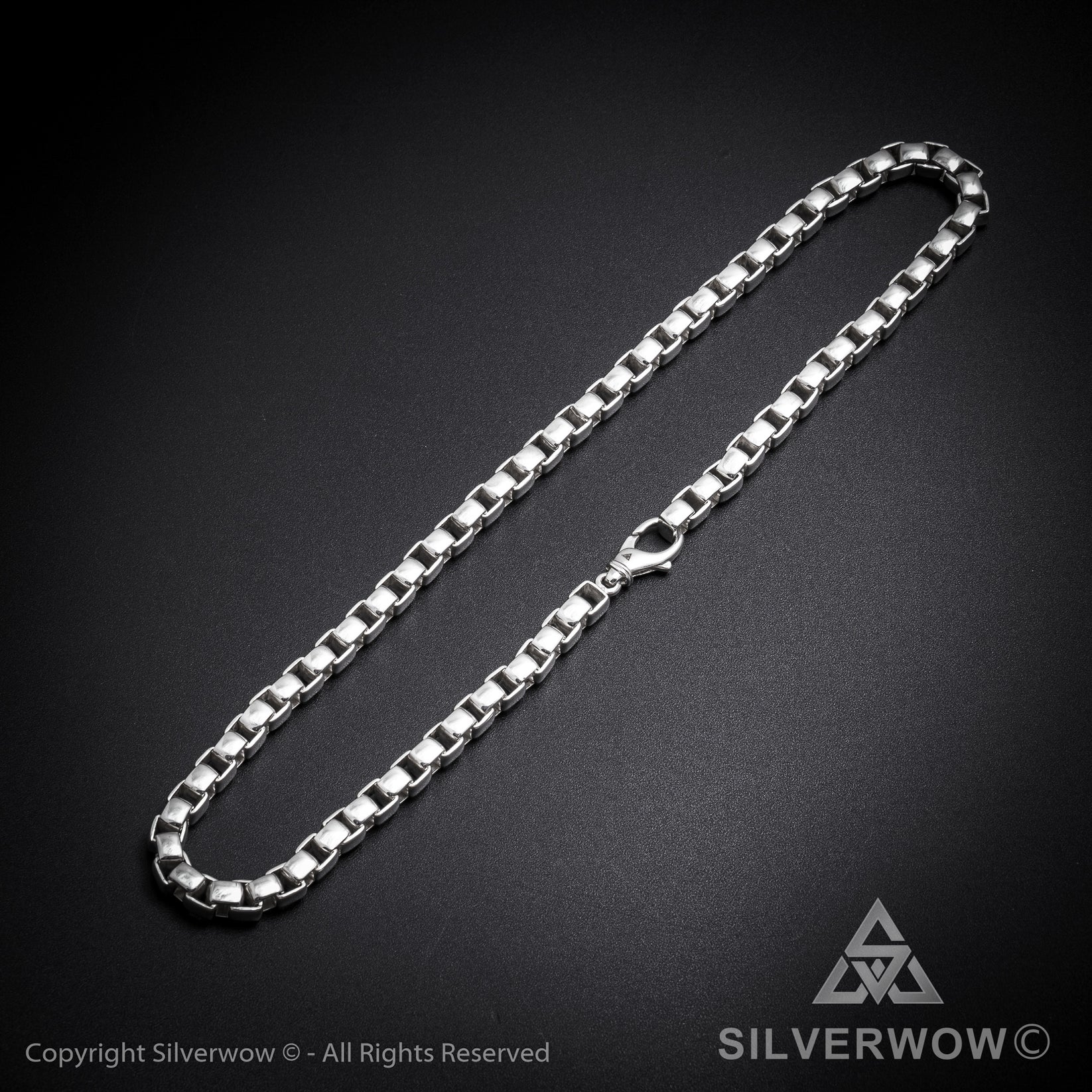 55cm Sterling Silver Wide Box Chain Men's Necklace (Silver) main image 0