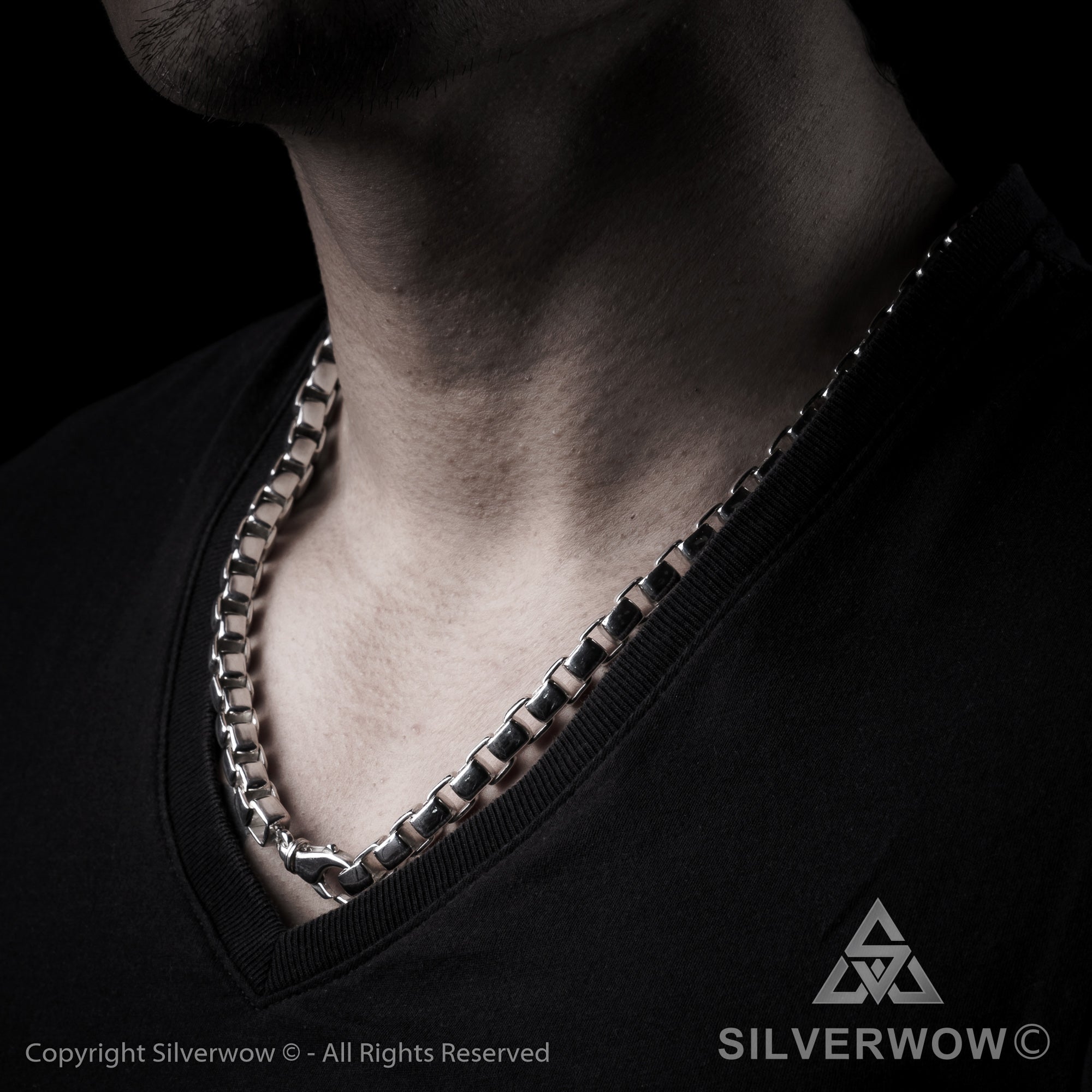 10mm Box Chain Link Mens Silver Necklace | Silverwow.net