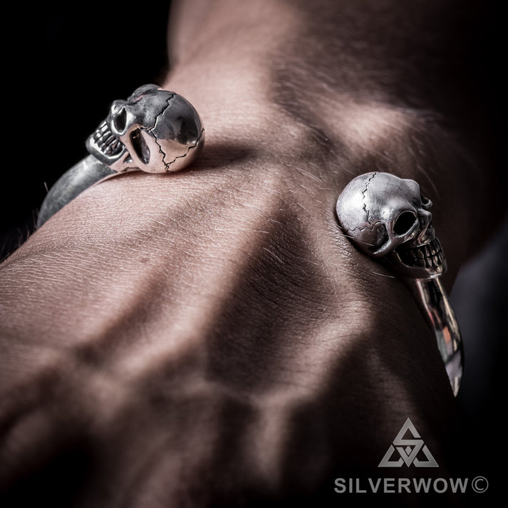 Silver Skull Mens Cuff Bangle | Silverwow.net – SilverWow™