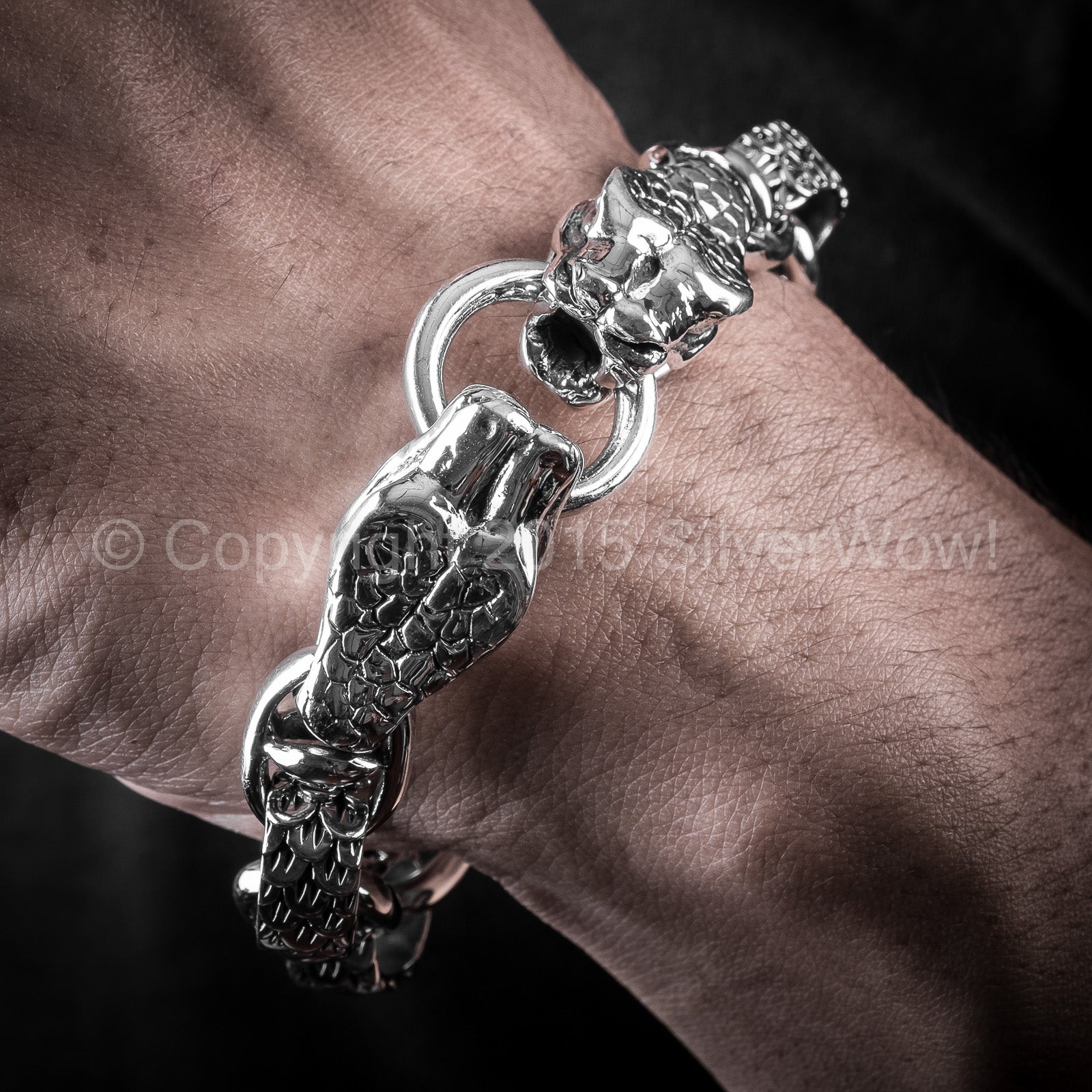Snake Head Bracelet With Skull Toggle Clasp